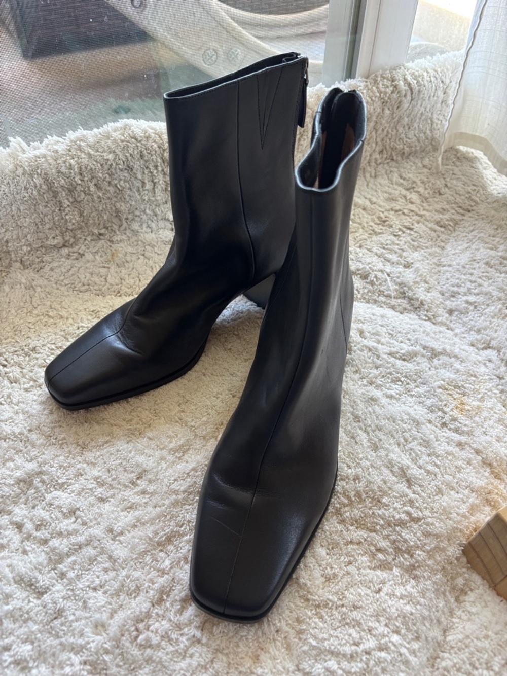 Paolo Black Leather Square-Toe Mid-Calf Boots